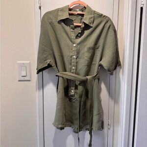 Vitamin A Olive Green Linen Romper with Belt